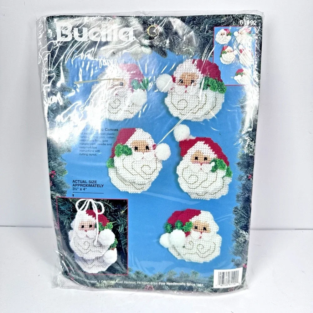 Bucilla Santa Face Ornament‎ Kit Vintage Plastic Canvas Christmas Decor 61192